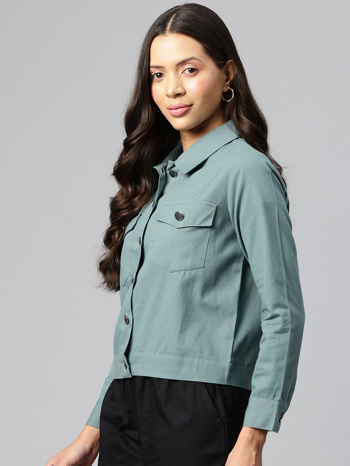 Popnetic Women Solid Pure Cotton Denim Jacket