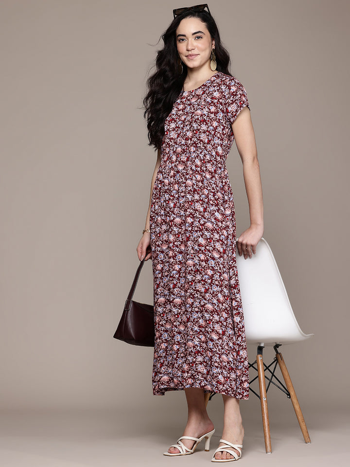 Popnetic Floral Print A-Line Midi Dress