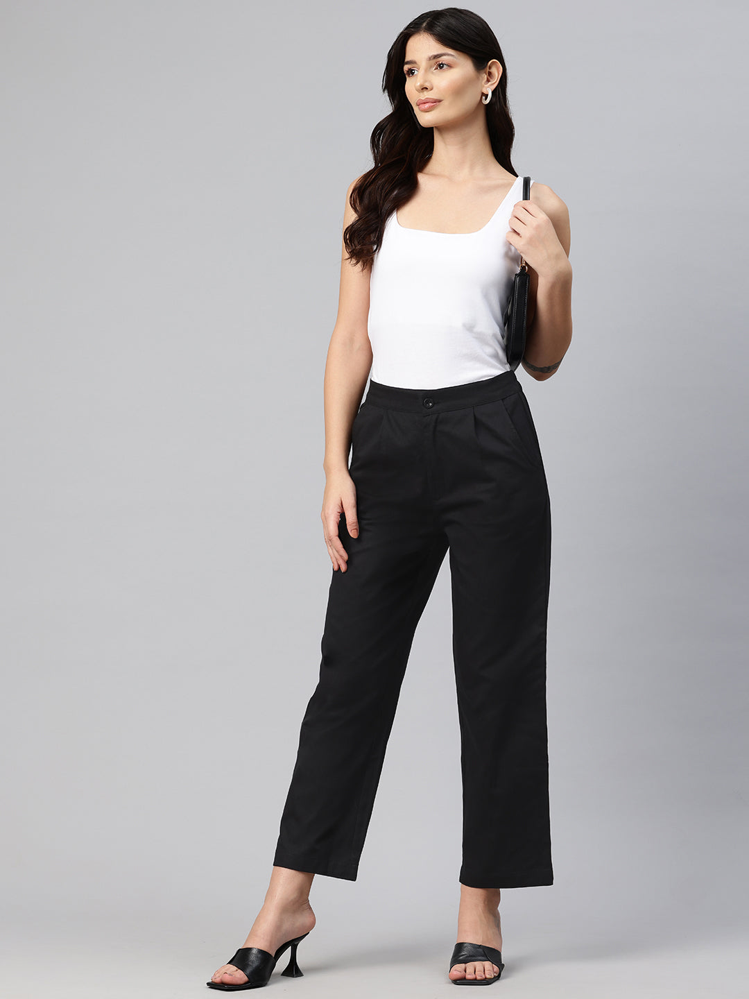 Popnetic High-Rise Pleated Pure Cotton Parallel Trousers
