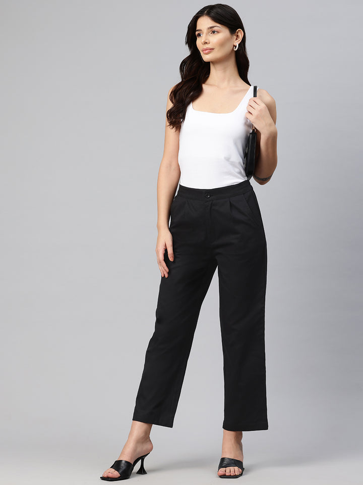 Popnetic High-Rise Pleated Pure Cotton Parallel Trousers