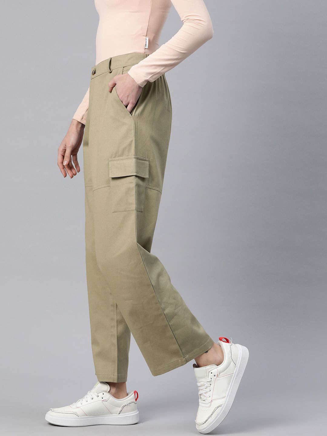 Popnetic Flat-Front High-Rise Pure Cotton Cargos