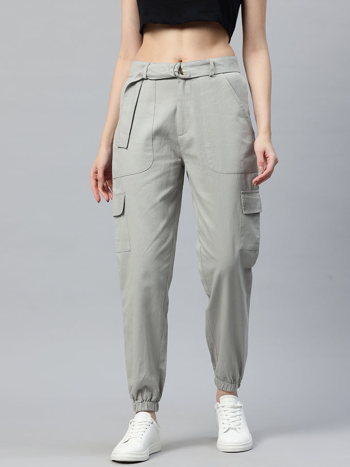Popnetic High-Rise Pure Cotton Cargo Trousers
