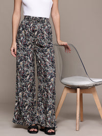 Popnetic Women Striped Cotton-Linen Wide Leg Trousers