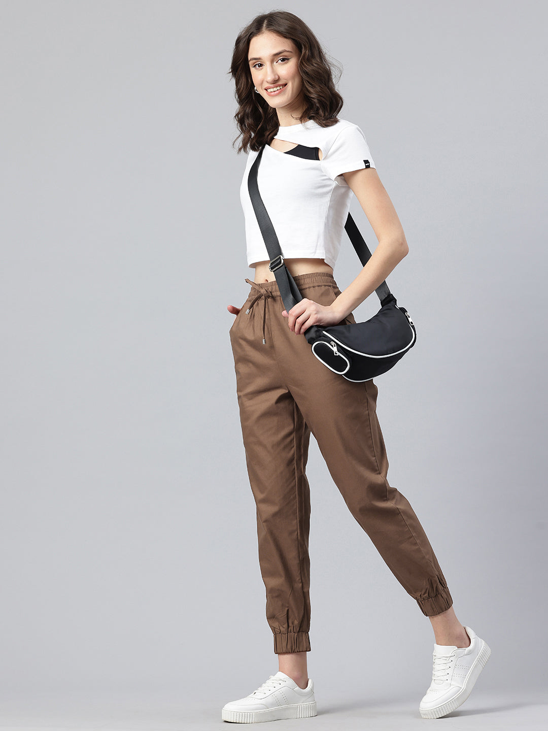 Popnetic Women Pure Cotton High-Rise Joggers Trousers