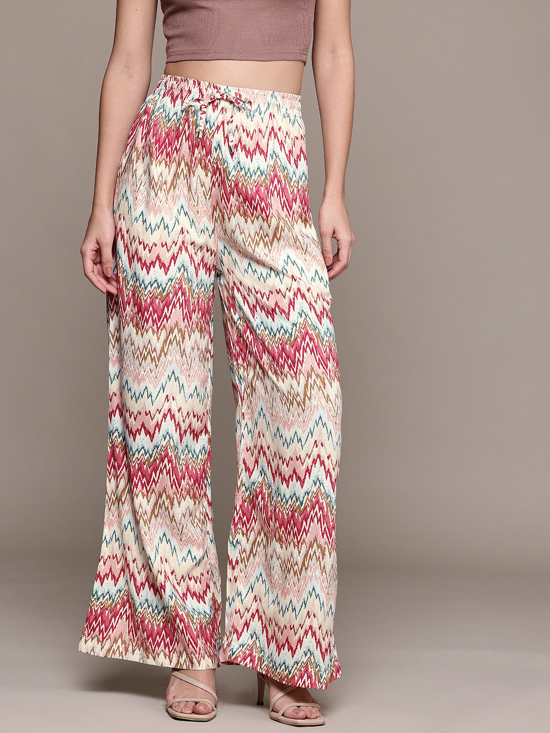 Popnetic Women Abstract Printed Relaxed Fit High-Rise Wide Leg Trousers