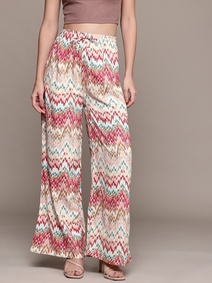 Popnetic Women Abstract Printed Relaxed Fit High-Rise Wide Leg Trousers