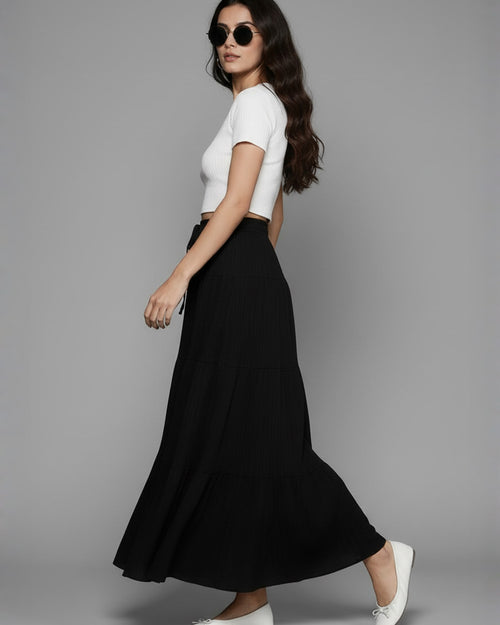 Popnetic Textured Tiered Maxi Skirt