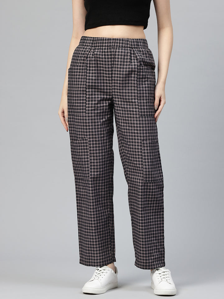 Popnetic Checked High-Rise Pleated Cargos