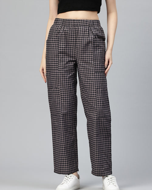Popnetic Checked High-Rise Pleated Cargos