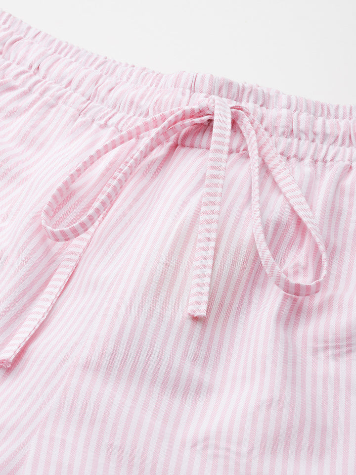 Popnetic Women Striped Smart High-Rise Cotton Linen Trousers