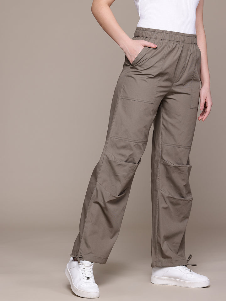 Popnetic Women Loose Fit High-Rise Parachute Cargo Trousers
