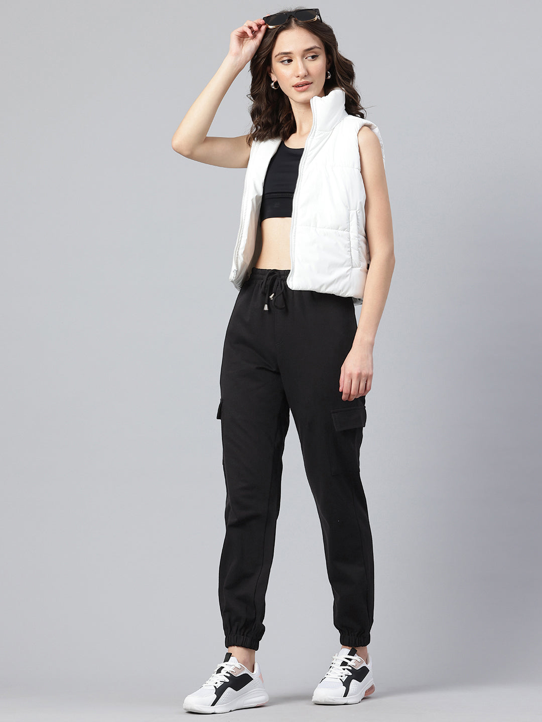 Popnetic Women High-Rise Pure Cotton Cargo Joggers