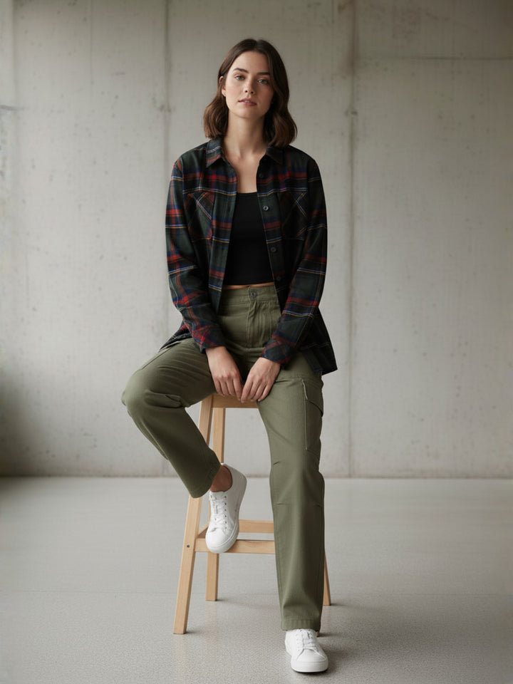 Popnetic Women Pure Cotton Flannel Oversized Shirt