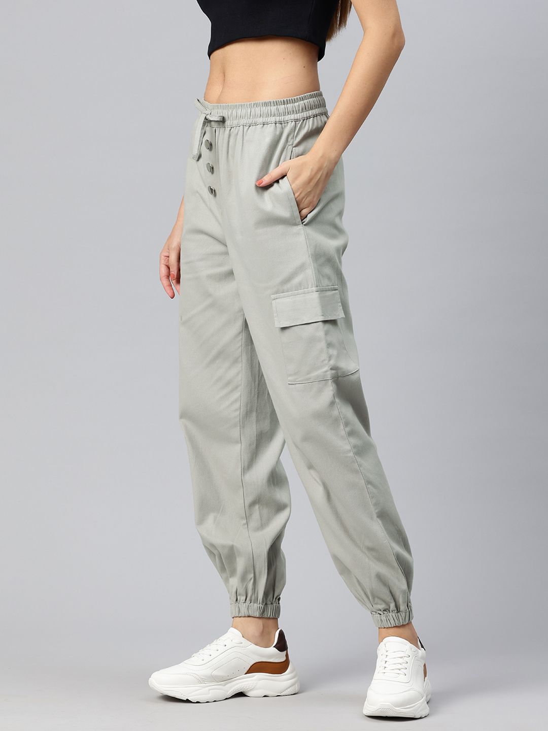 Popnetic High-Rise Pure Cotton Cargo Joggers