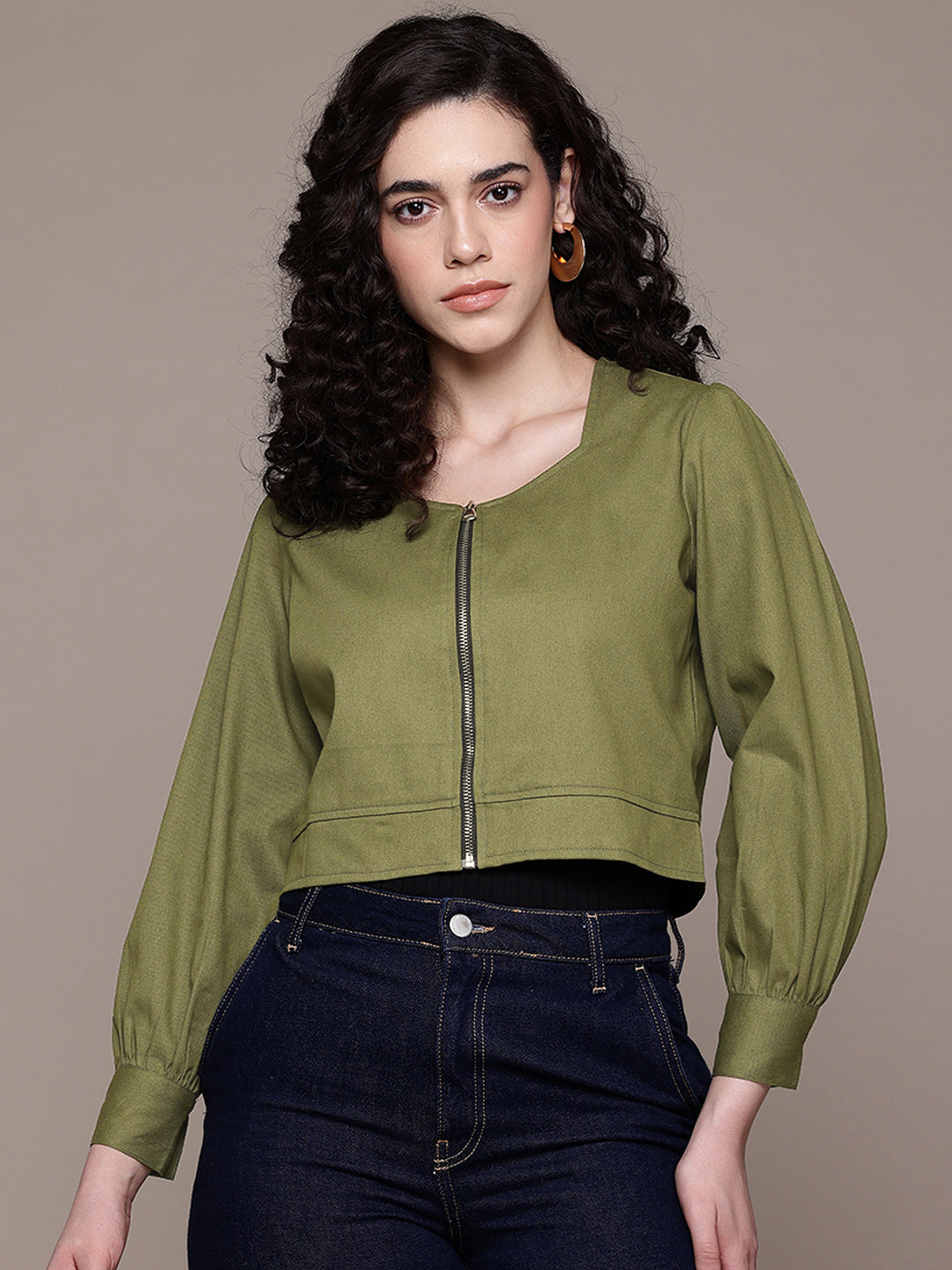 Popnetic Women Pure Cotton Crop Tailored Jacket