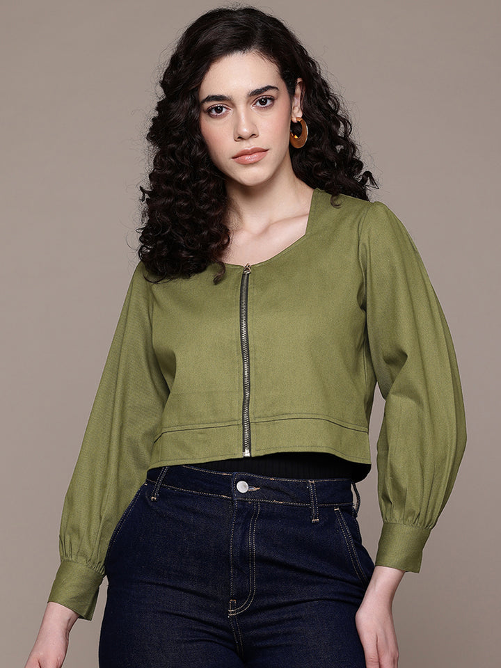 Popnetic Women Pure Cotton Crop Tailored Jacket