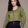 Popnetic Women Pure Cotton Crop Tailored Jacket