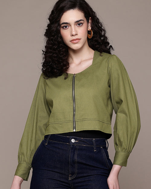 Popnetic Women Pure Cotton Crop Tailored Jacket
