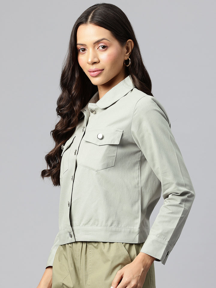 Popnetic Women Solid Pure Cotton Denim Jacket