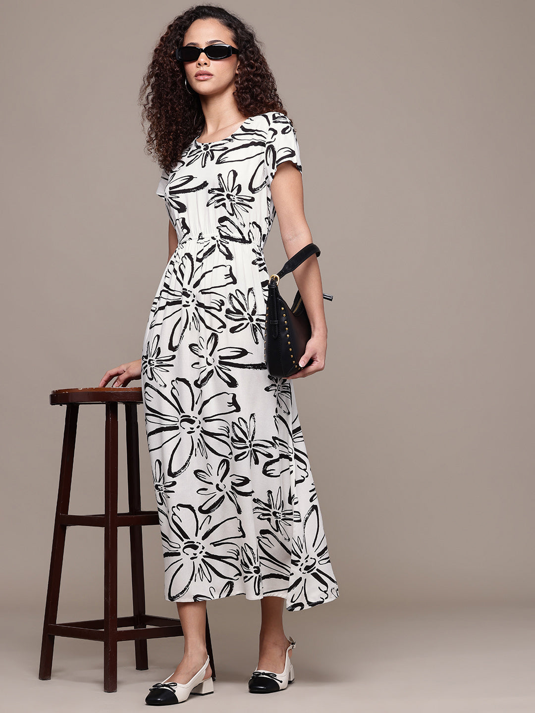 Popnetic Floral Print A-Line Midi Dress
