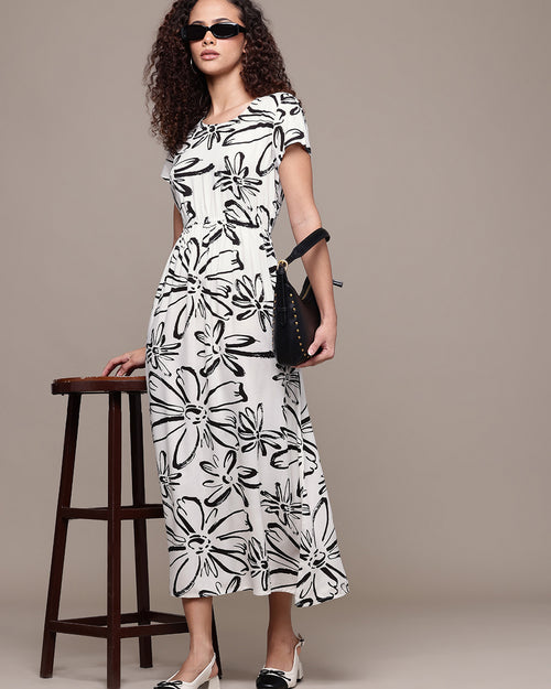 Popnetic Floral Print A-Line Midi Dress