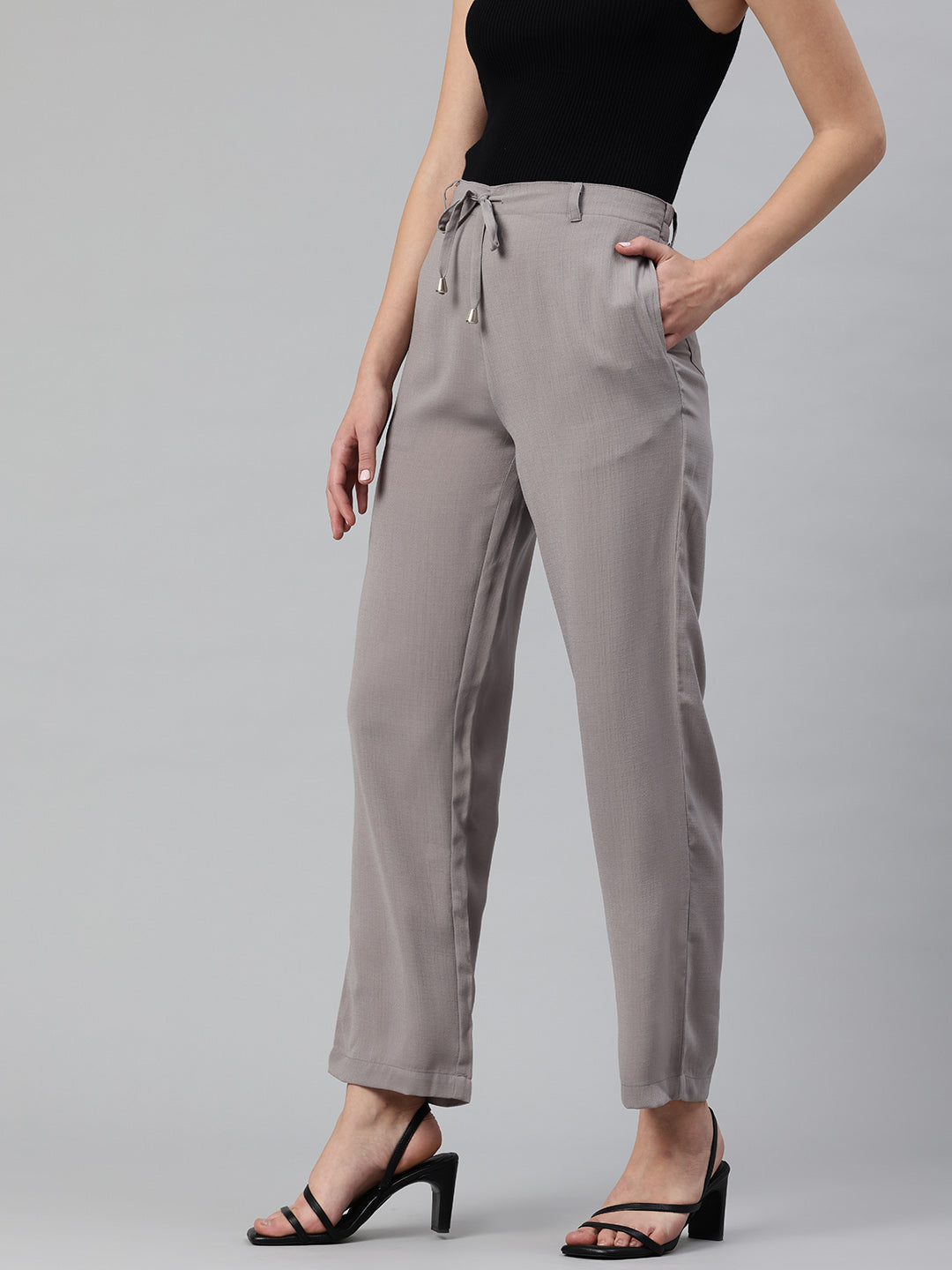 Popnetic Women Textured High-Rise Straight Fit Parallel Trousers