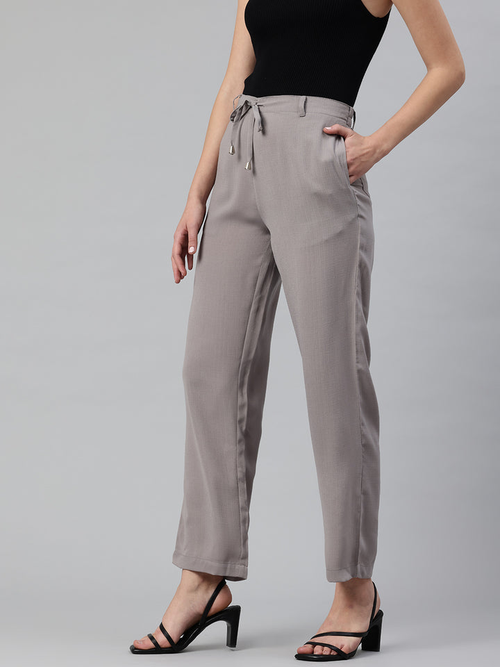 Popnetic Women Textured High-Rise Straight Fit Parallel Trousers