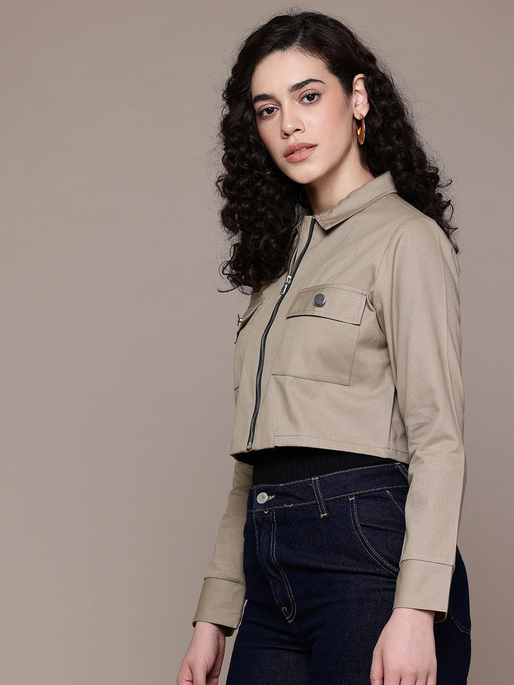 Popnetic Women Pure Cotton Crop Denim Jacket