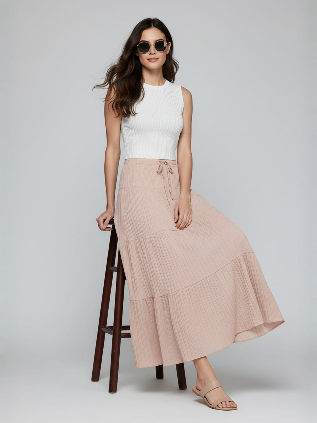 Popnetic Textured Tiered Maxi Skirt