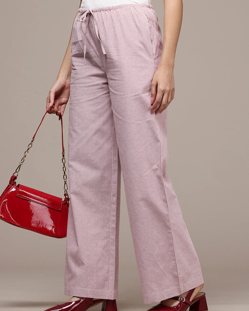 Popnetic Women Striped Cotton-Linen Wide Leg Trousers