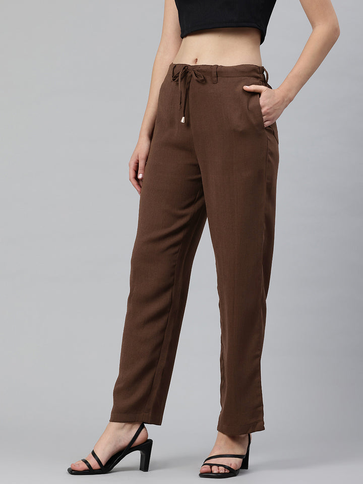 Popnetic Women Textured High-Rise Straight Fit Parallel Trousers