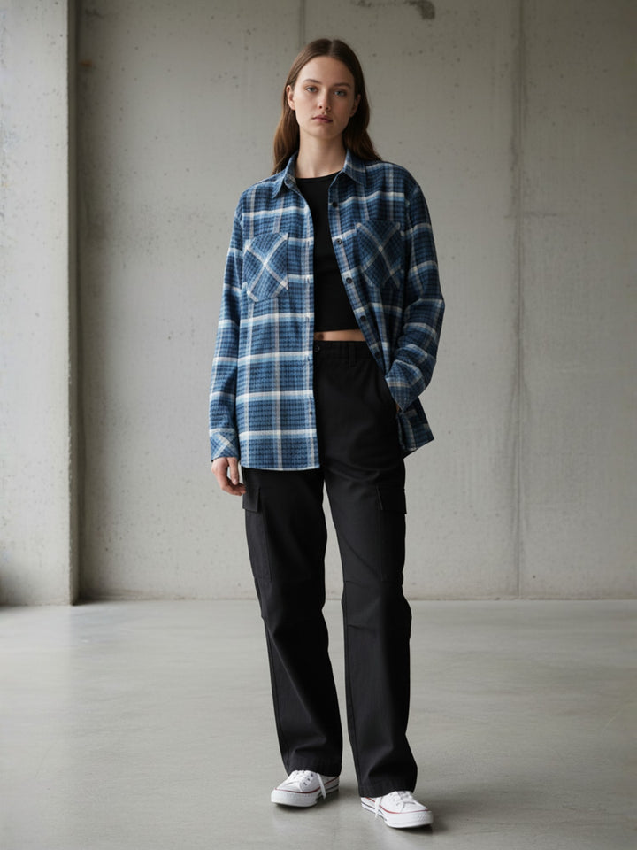 Popnetic Women Pure Cotton Flannel Oversized Shirt