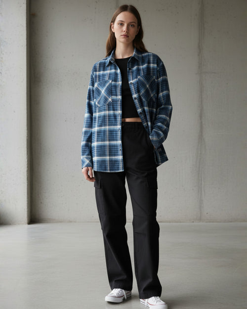 Popnetic Women Pure Cotton Flannel Oversized Shirt