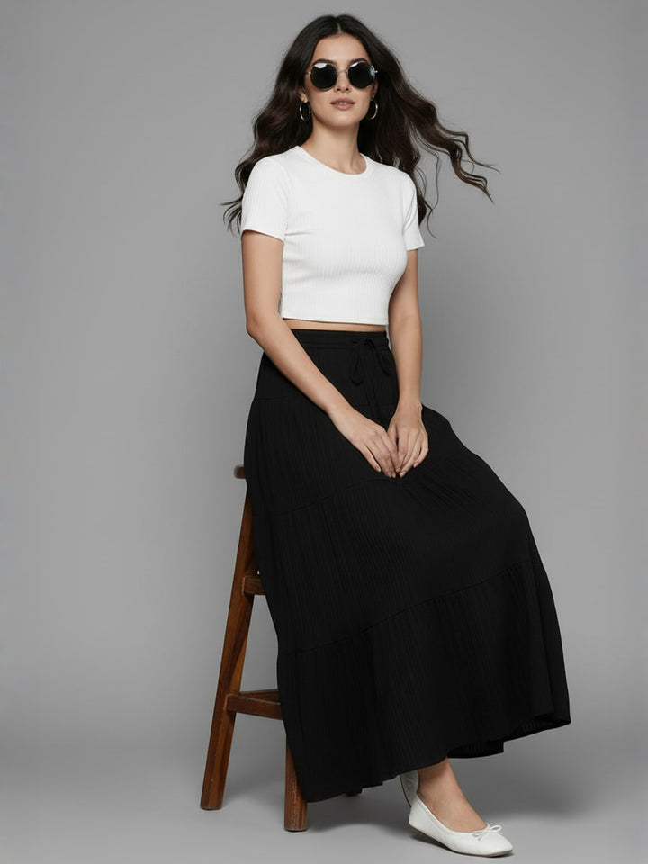 Popnetic Textured Tiered Maxi Skirt