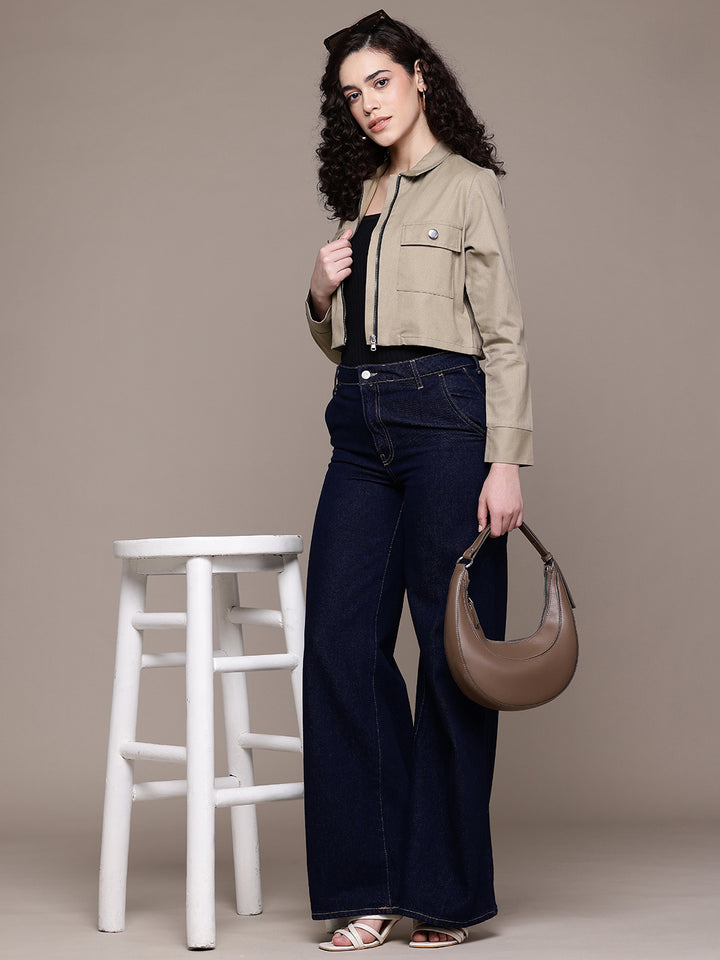 Popnetic Women Pure Cotton Crop Denim Jacket