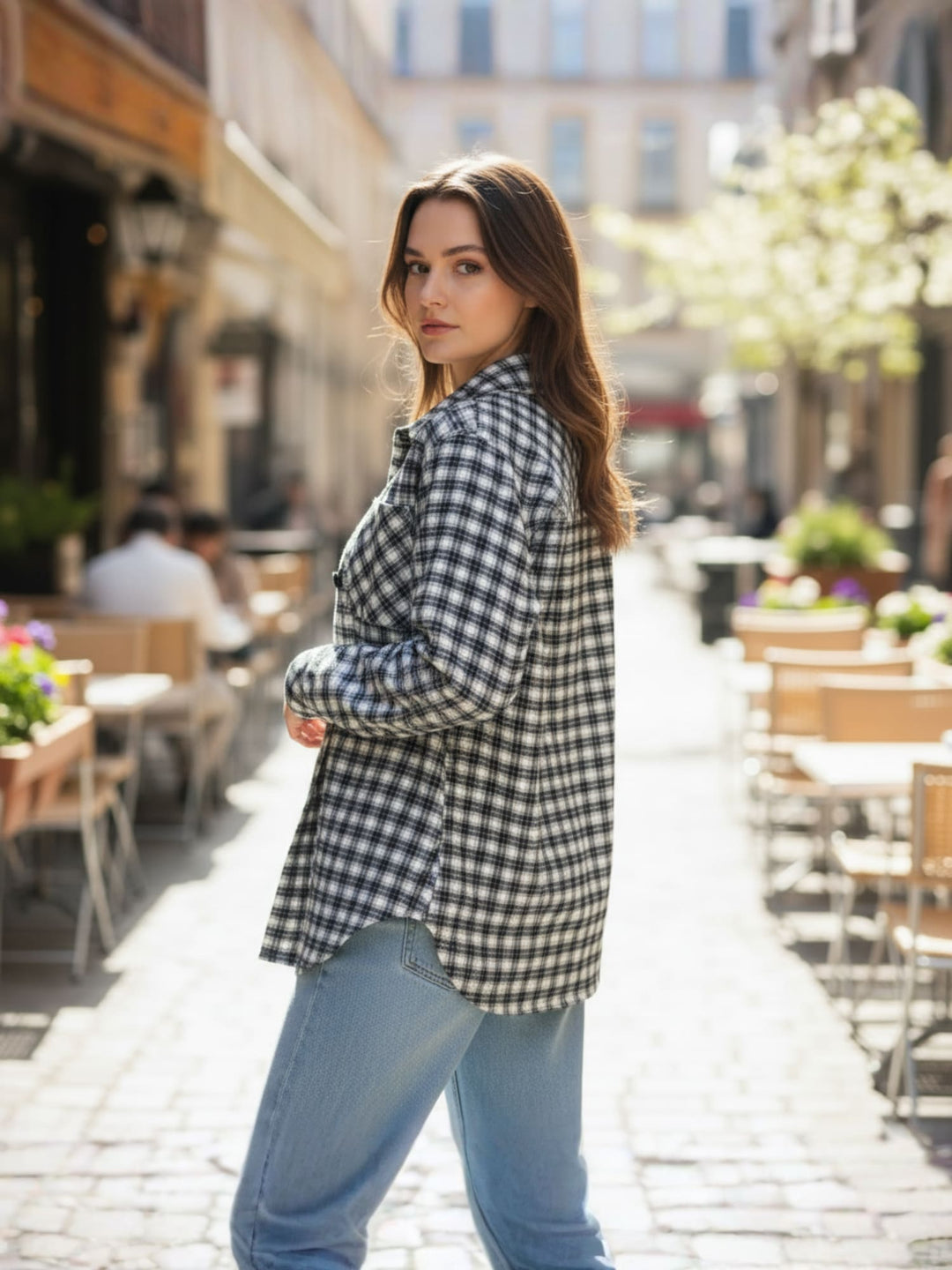 Popnetic Women Gingham Checks Checked Casual Shirt