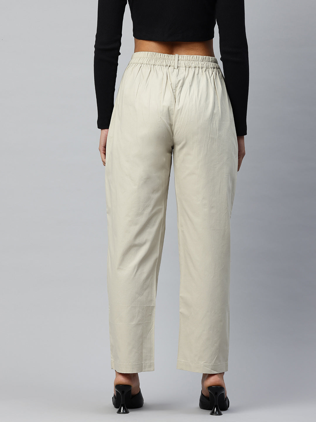 Popnetic Loose Fit High-Rise Pleated Pure Cotton Trousers