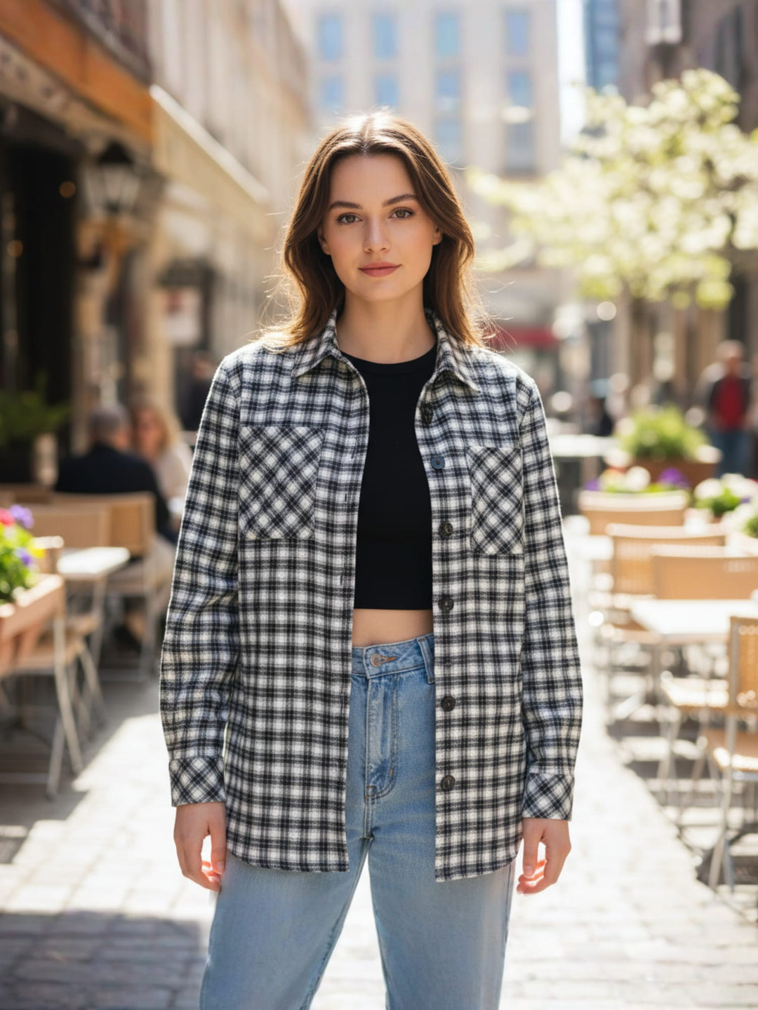 Popnetic Women Gingham Checks Checked Casual Shirt
