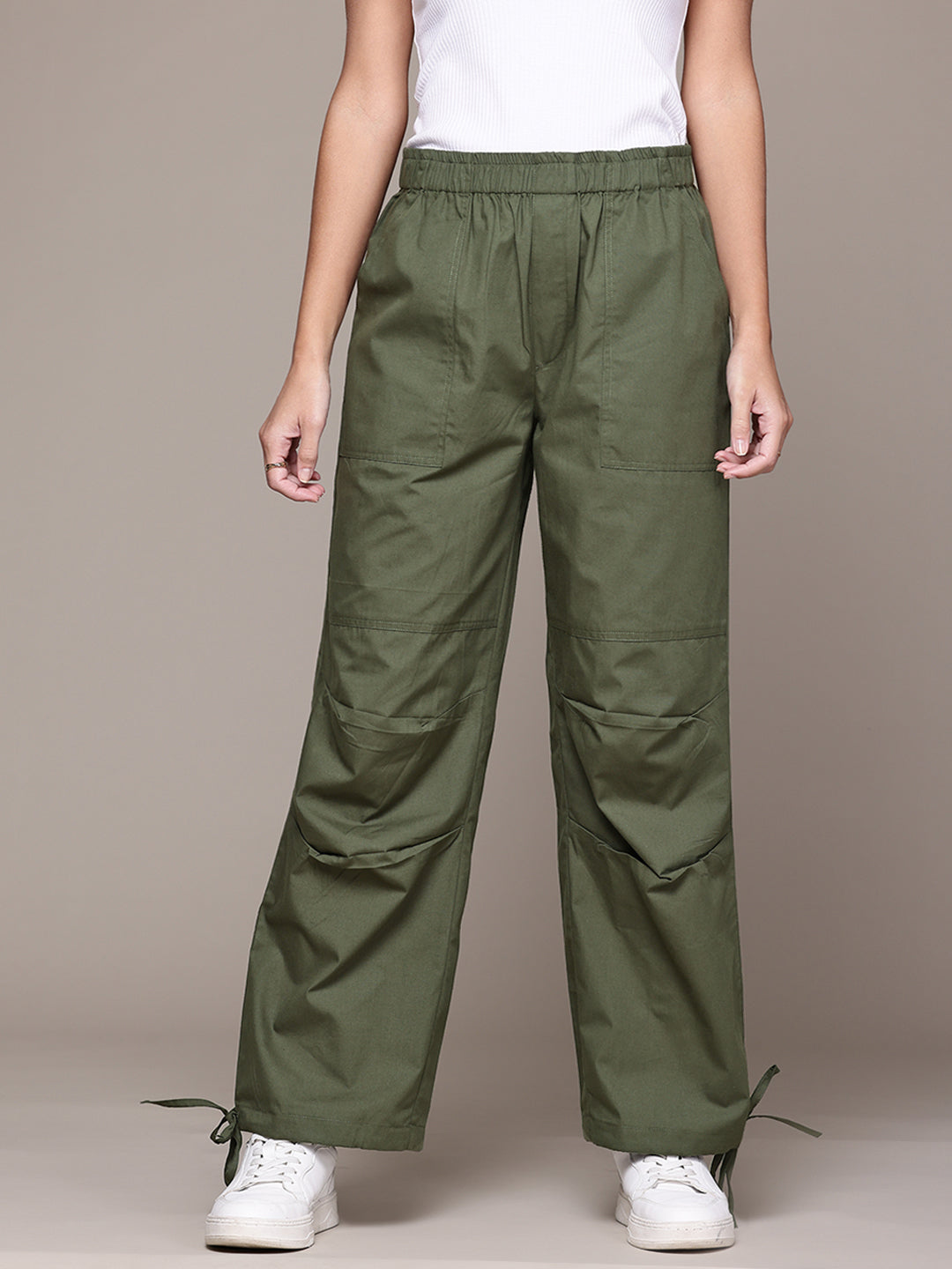 Popnetic Women Comfort Loose Fit High-Rise Trousers