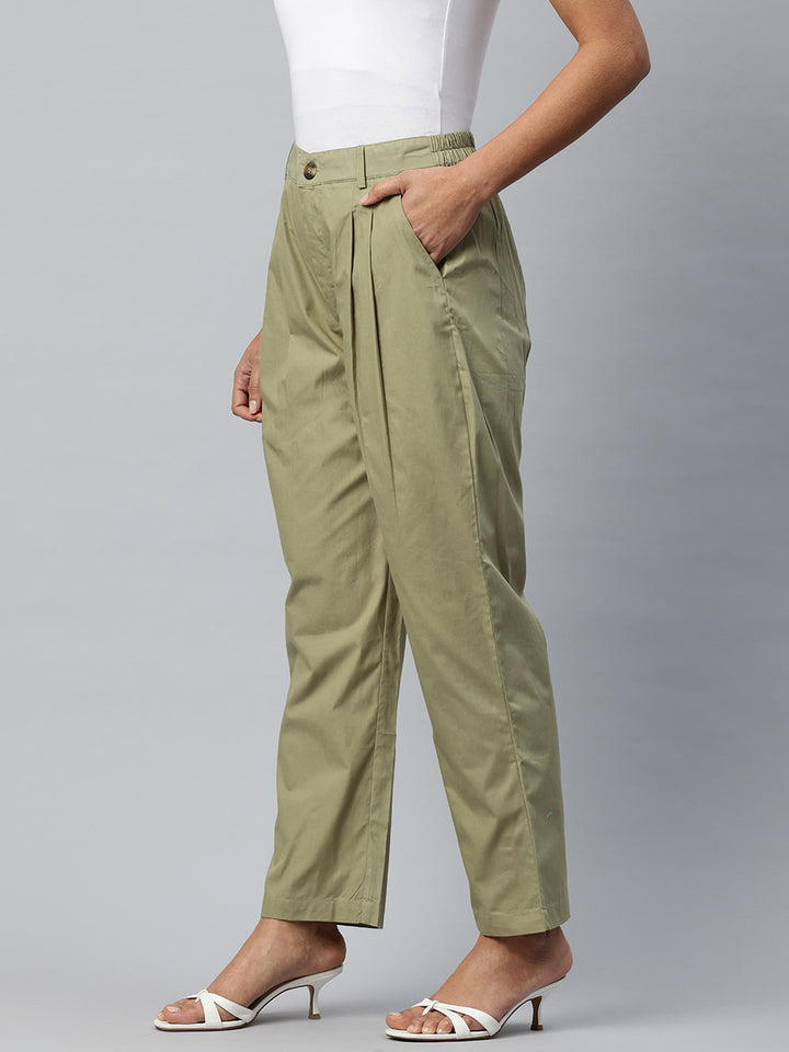 Popnetic Loose Fit High-Rise Pleated Pure Cotton Trousers