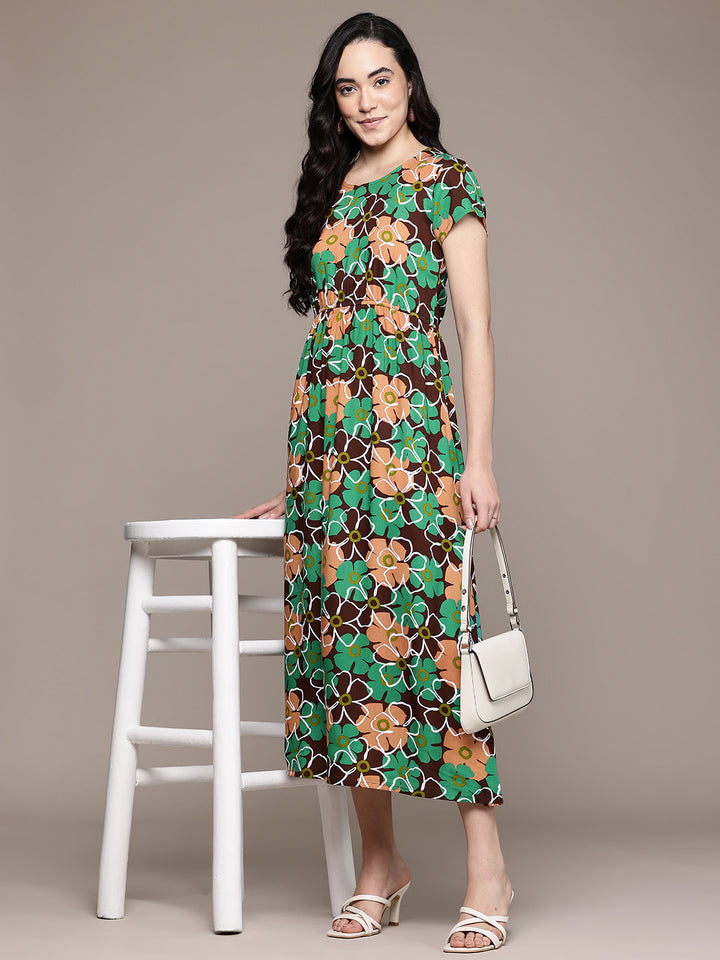 Popnetic Floral Print A-Line Midi Dress