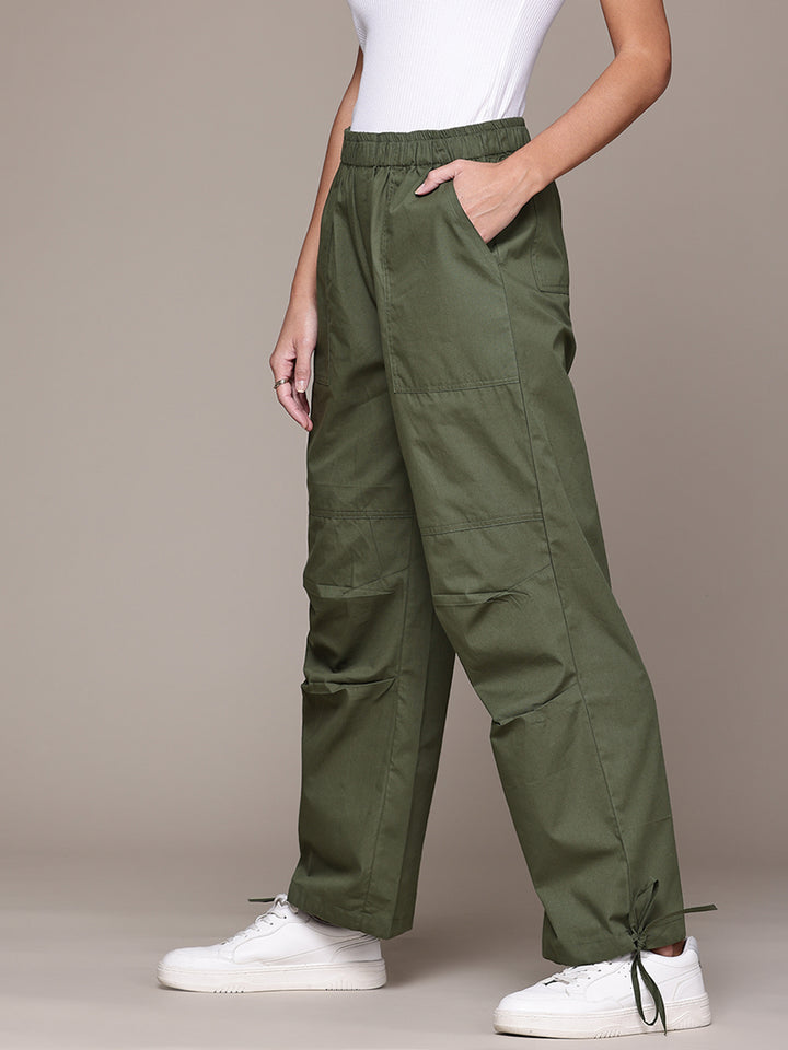 Popnetic Women Comfort Loose Fit High-Rise Trousers