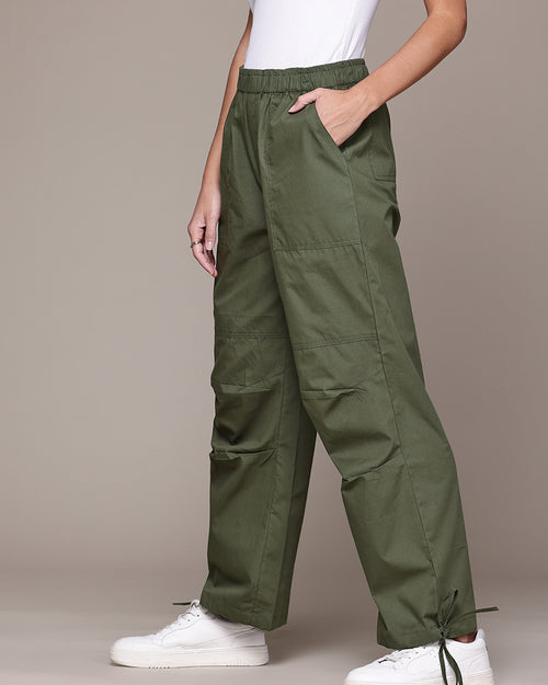 Popnetic Women Comfort Loose Fit High-Rise Trousers