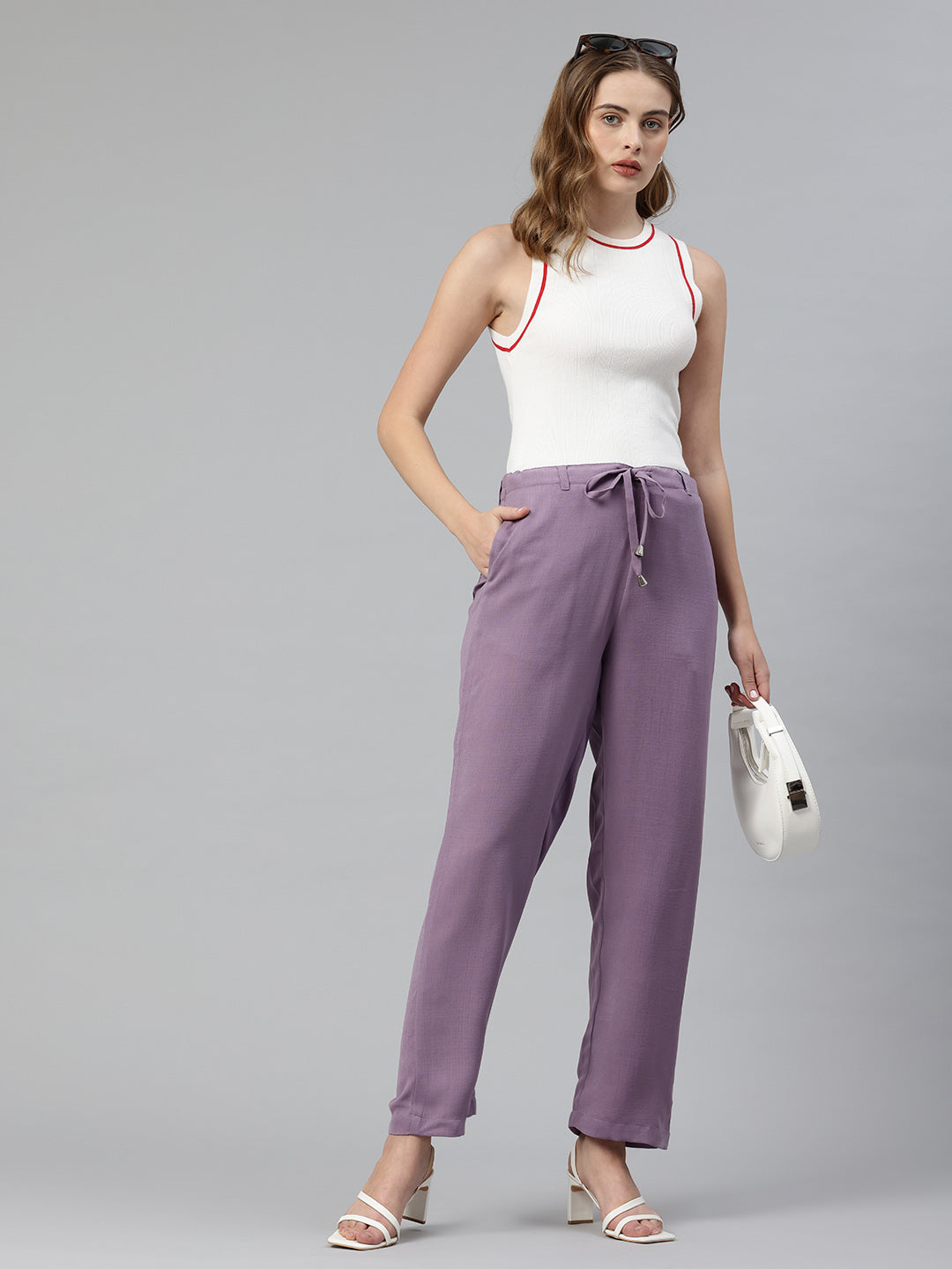 Popnetic Women Textured High-Rise Straight Fit Parallel Trousers