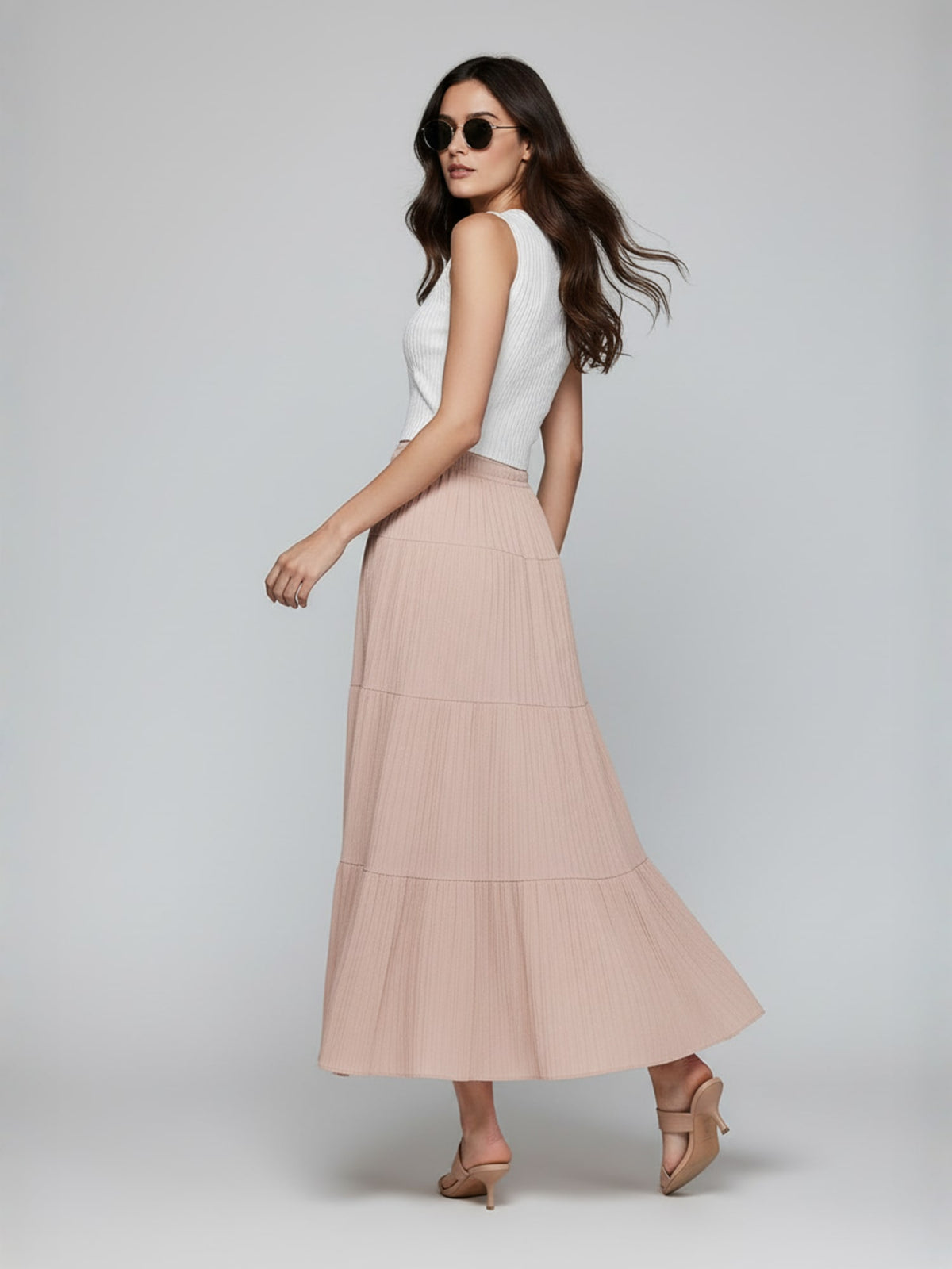 Popnetic Textured Tiered Maxi Skirt