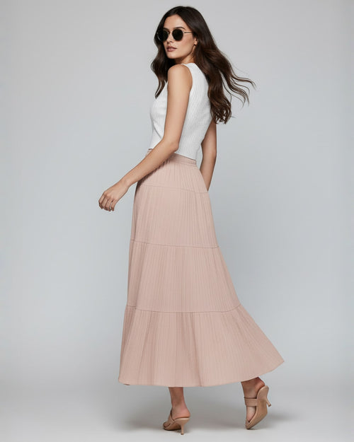 Popnetic Textured Tiered Maxi Skirt