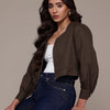 Popnetic Collarless Pure Cotton Crop Tailored Jacket