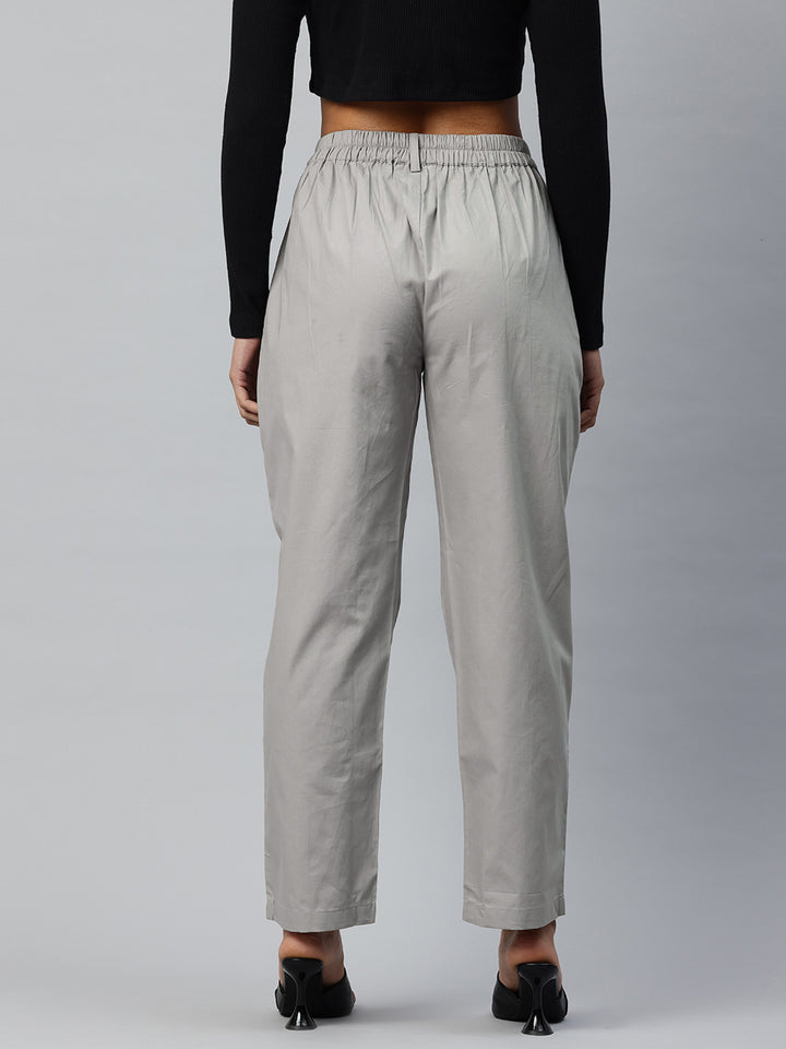 Popnetic Loose Fit High-Rise Pleated Pure Cotton Trousers
