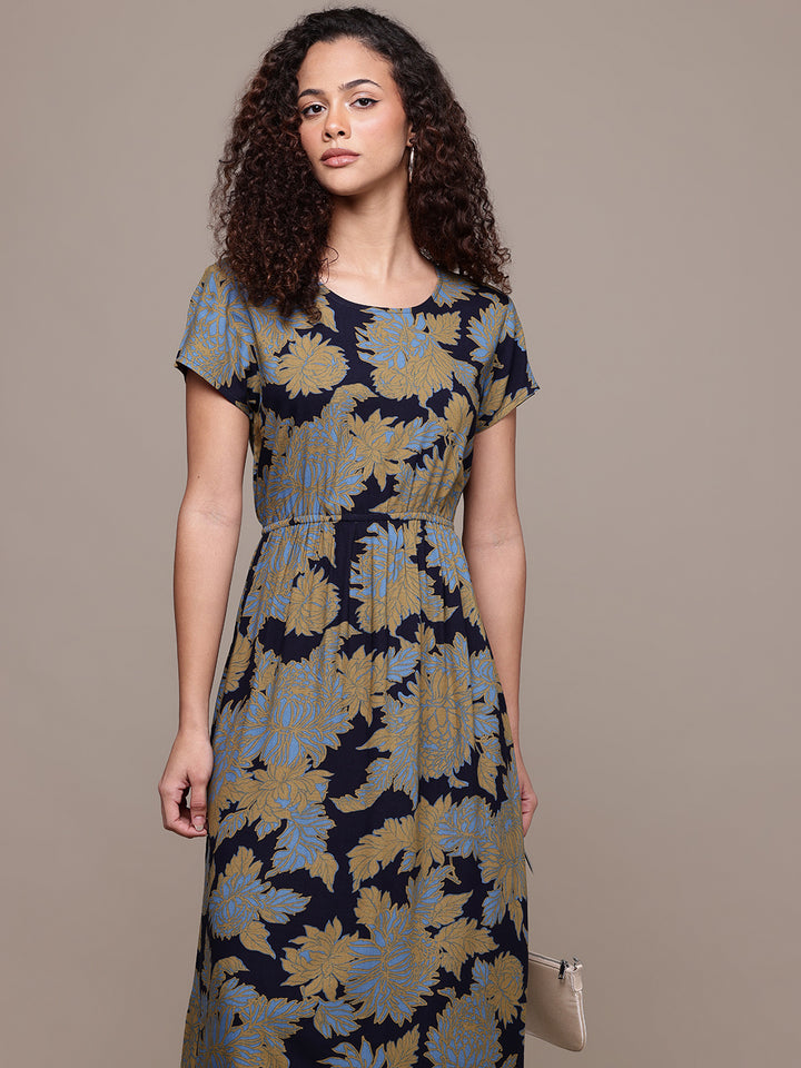 Popnetic Floral Print A-Line Midi Dress