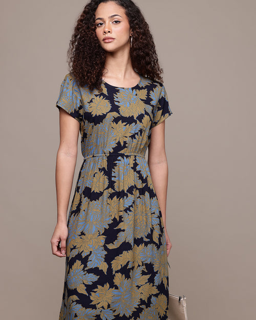 Popnetic Floral Print A-Line Midi Dress